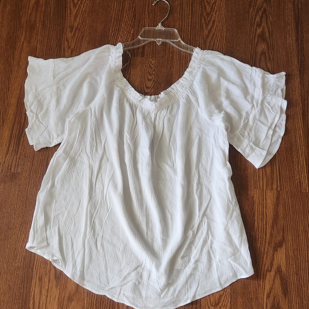 Maurices White Blouse with Flutter Sleeves